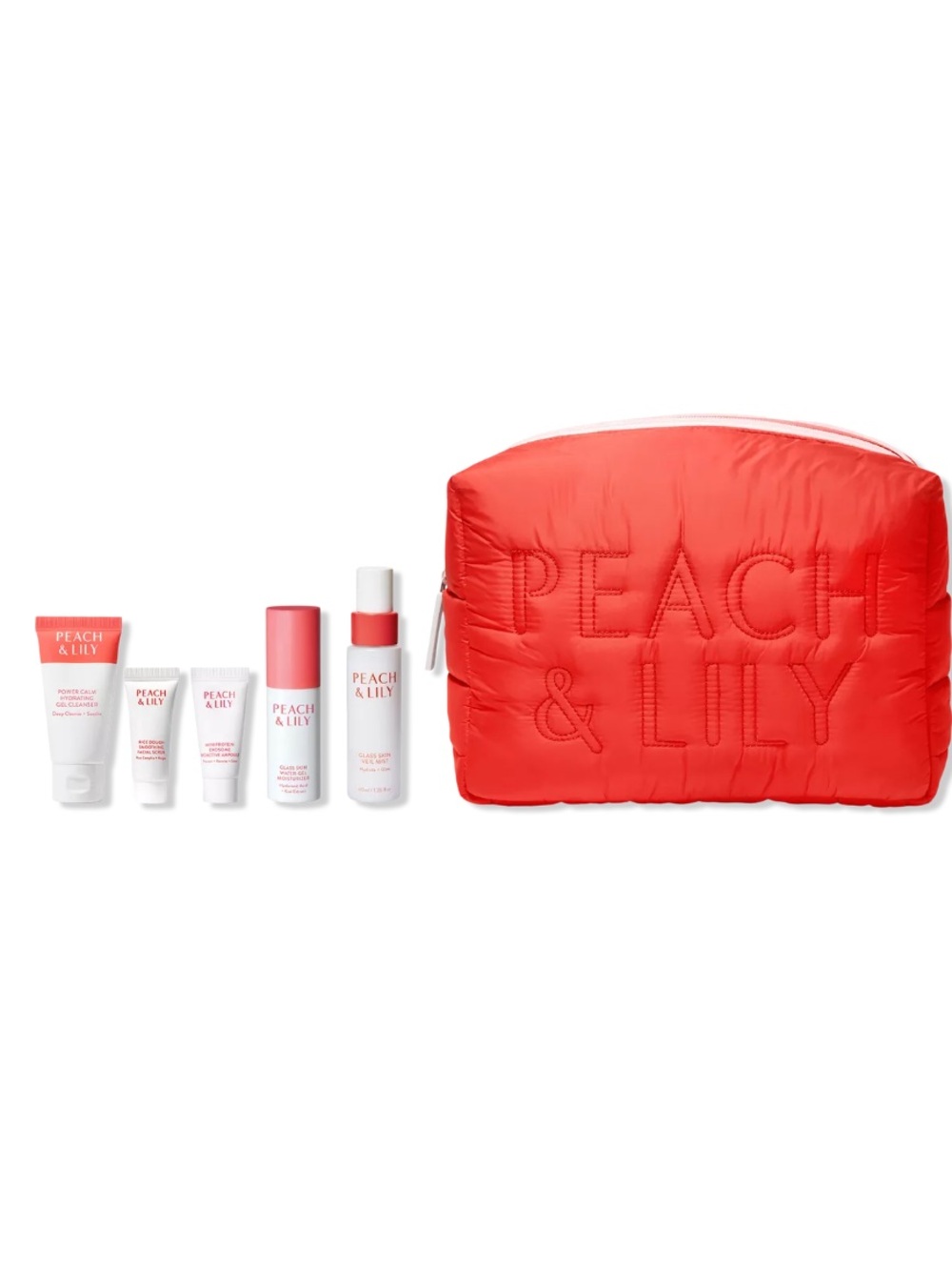 Peach & Lily Mini 5 Piece Skincare Gift Set with Quilted Makeup Bag BRAND NEW - Picture 1 of 1
